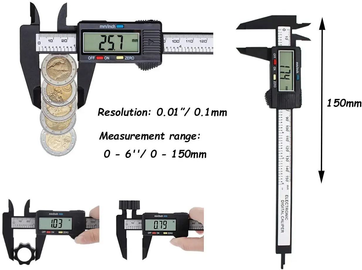 0-150 mm Digital Vernier Caliper Thickness Diameter Auto Power On/Off inch/mm 