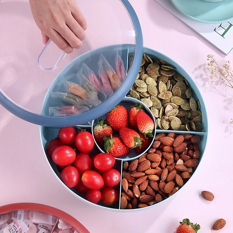 Pink Double Deck 360 Rotating Display Round Serving Tray Divided Candy Snack Organizer Storage Box