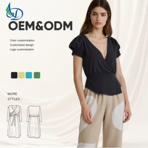 New Fashionable Women's T-shirt High Quality Knitted Quick Drying Environmental Protection Anti Shrinking Solid Color V-neck