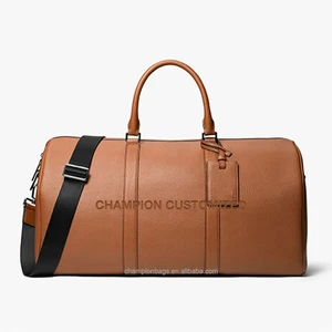Custom Logo Pebble Leather Fashion Men Travel Overnight Weekender Duffle Bag for Men