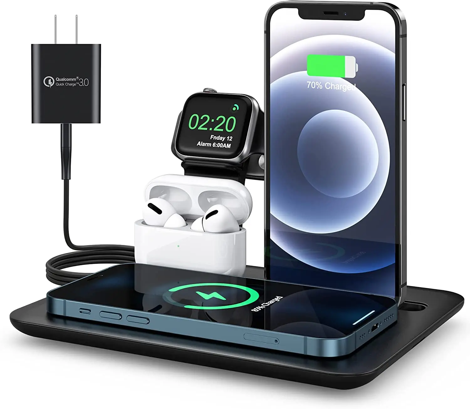 Wireless Charger 5 In 1 Wireless Charging Pad 15w Qi Fast Charging Dock For  Iphone 12 11 Pro Max Se 2 Xs Max Xr Xs X 8 8p 7 7p - Buy