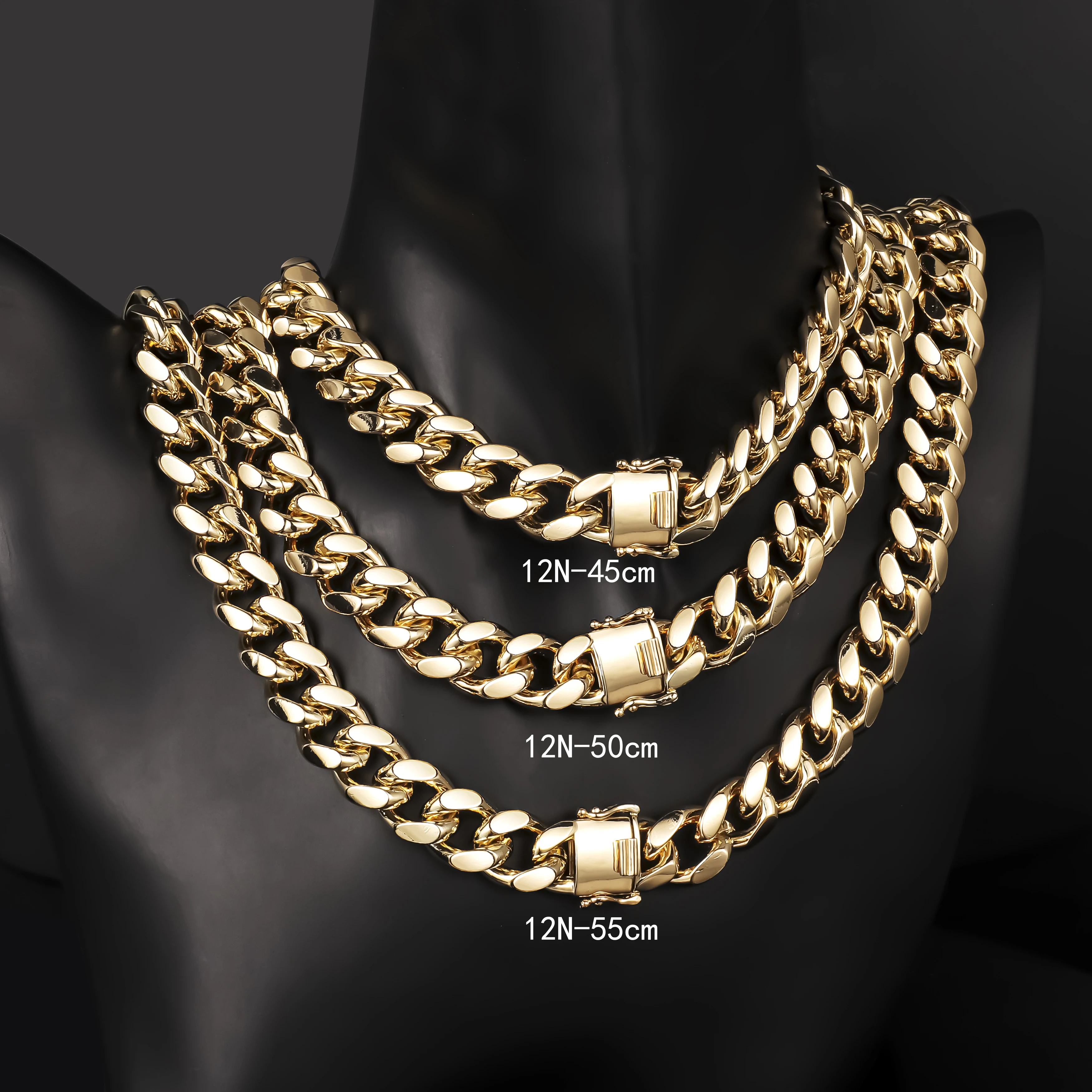 Wholesale 14K Men Necklace Miami Cuban Link Chain 12 Pieces