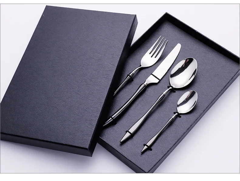 New Hot Sale Light Luxury 304 Stainless Steel Cutlery Knife Fork Spoon Dessert Spoon Set Silverware Wedding Flatware Set