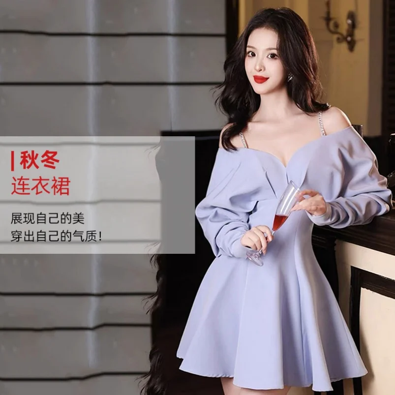 Elegant Summer Fashion Dress High Quality Maxi V-Neck Empire Casual Long Sleeved Woven Anti-Static Solid Color with Zippers