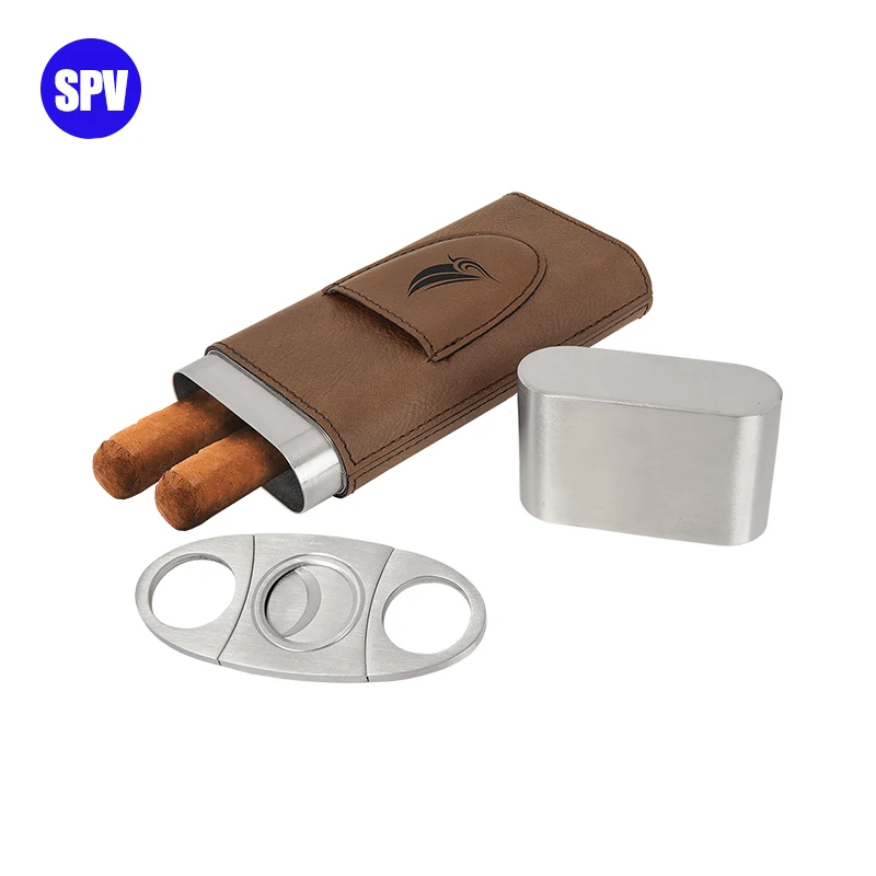 Custom portable luxury cigar case with cutter carry pocket holder stainless steel cigar case humidor