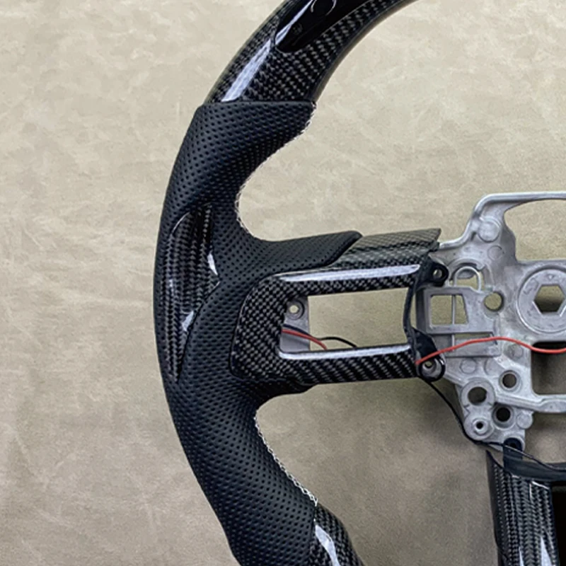 Customized for Ford Mustang GT Steering Wheel Carbon Fiber 2015 2017 2018 2019 2022 Perforated Leather LED