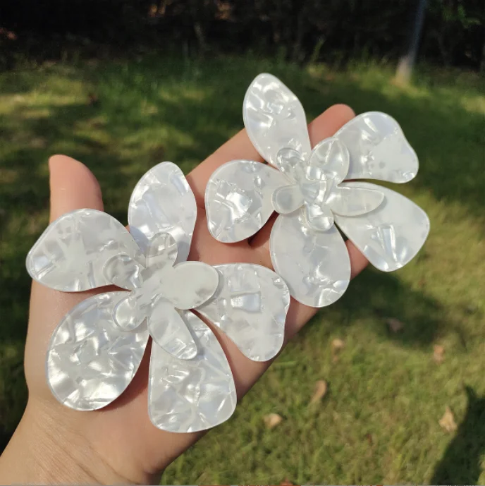 Trendy Black Exaggerated Acrylic Acetate Resin Large Flower Drop Earrings for Women Holiday Party Statement Jewelry