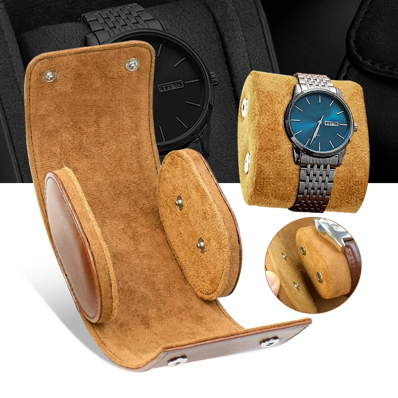 Luxury Modern Single Watch Rolling Storage Box Case PU Leather Custom Logo Watch Display Men Watch Rolling Box Case