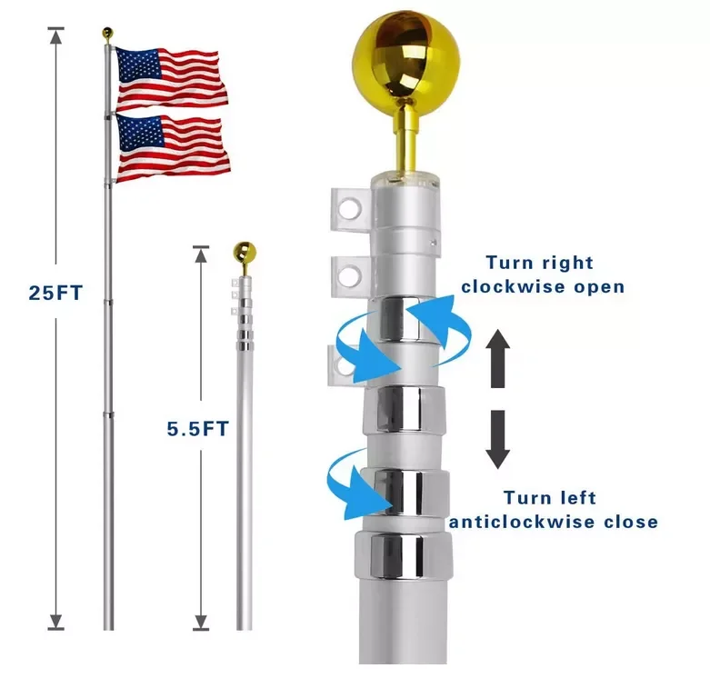 Other Display Accessories Custom Length Telescoping Flag Pole Outdoor