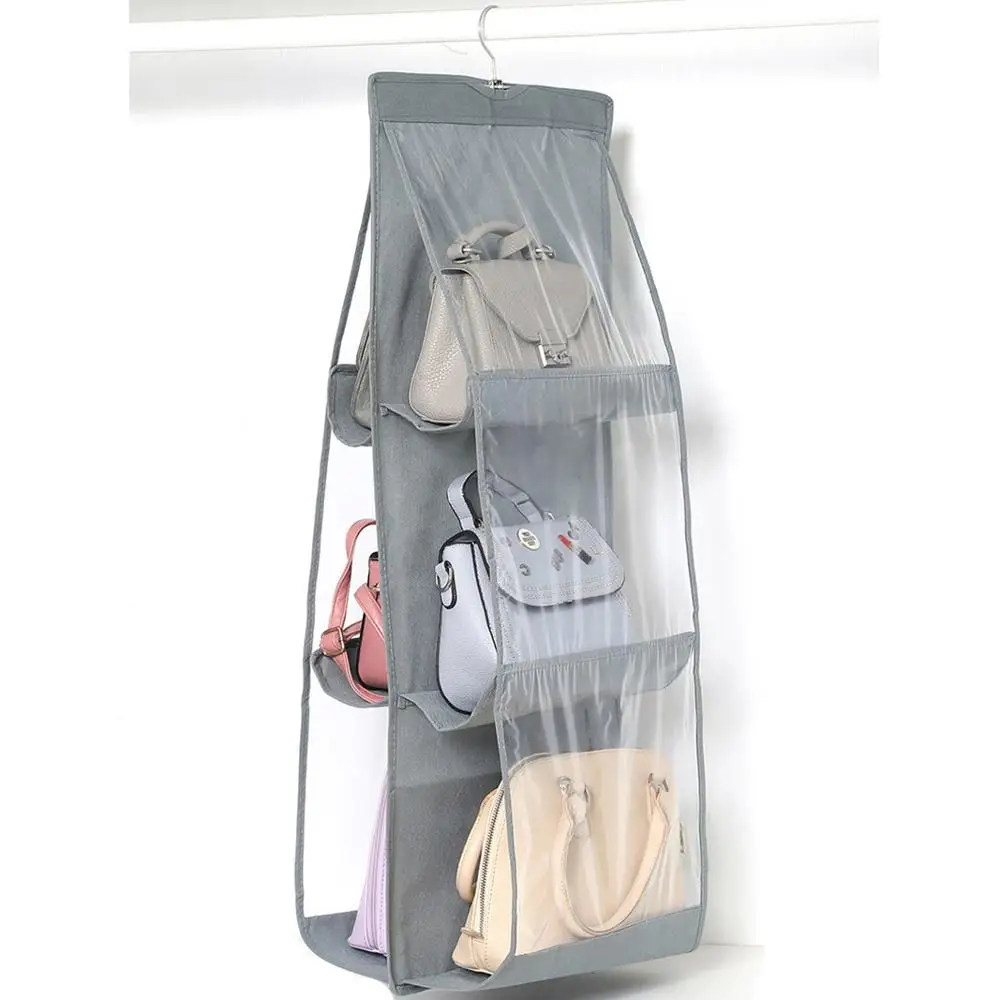 6 Pocket Hanging Bag Organizer Wardrobe Transparent Storage Bag For ...