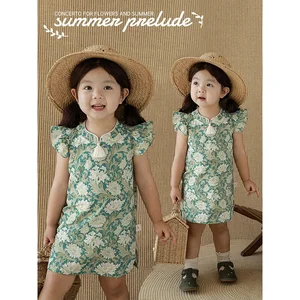 Qipao Tassel Sleeveless Cheongsam Summer Baby Flower Dresses Custom High Quality Wholesale Pure Cotton Kids Girls Dress Clothing