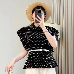 2025 Newest Design Women's Elegant Tops High Quality Summer Women's Sleeveless  Pleated Casual T-shirts