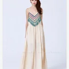 Maxi Boho Long Dresses Fashion Contrast Color V-neck Sleeveless Maxi Boho Long Dresses Women Summer SD1407