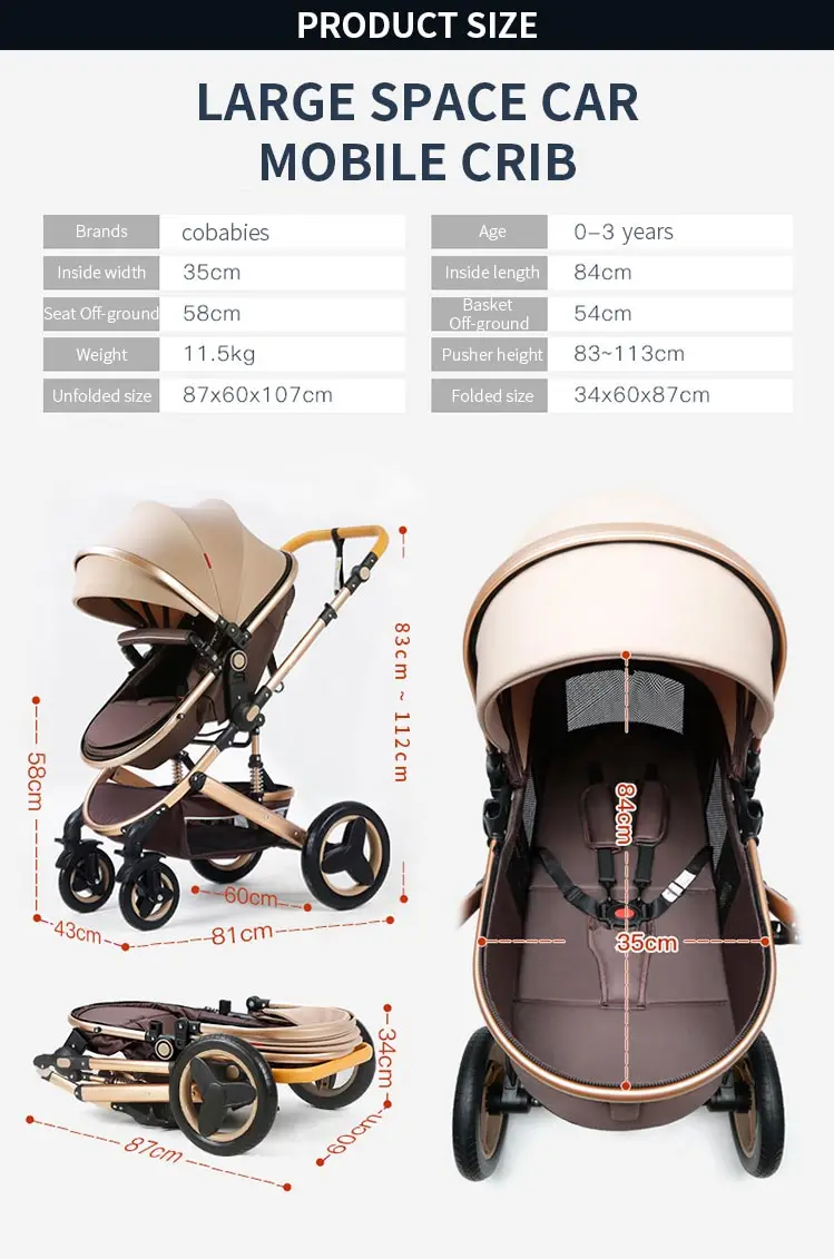 Reborn Baby Push Doll Stroller Set,European High Landscape Baby