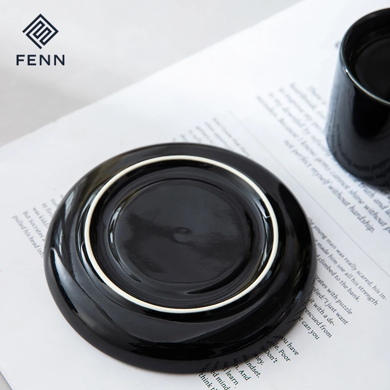 product fenn nordic cafe shop porcelain restaurant coffee cups ceramic black espresso cup with sauce custom logo printed-59