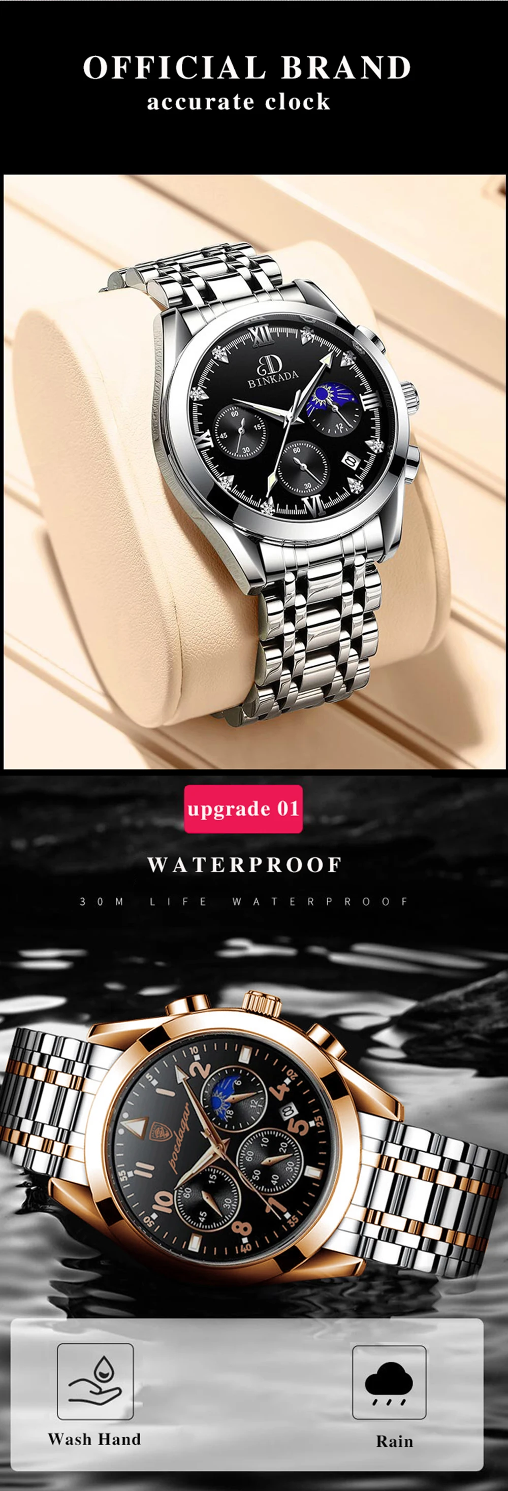 Poedagar 816 Men Watches Leather 2022 New Fashion Rose Gold Wristwatch ...