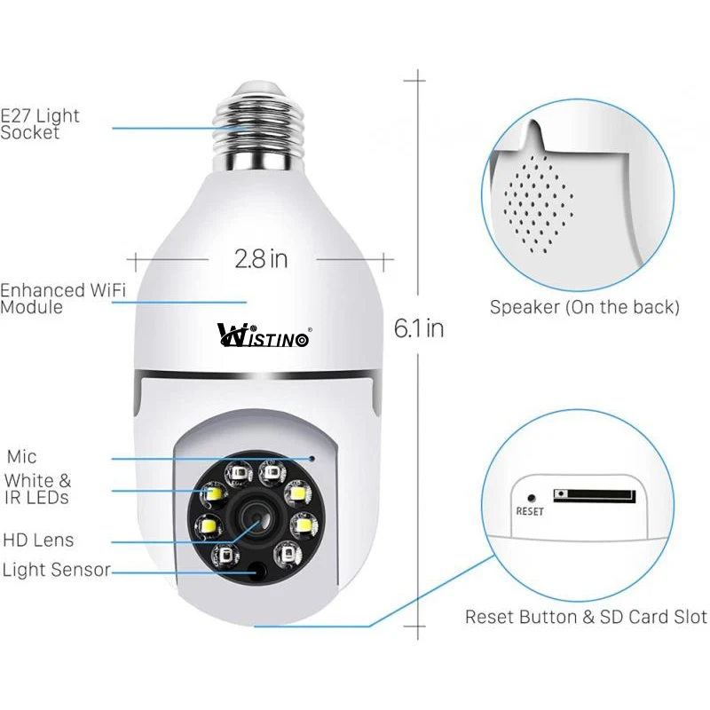 5GHZ 360 Panoramic Wifi HD night vision ip surveil mini surveillance home security wireless light bulb PTZ Home Security Cameras