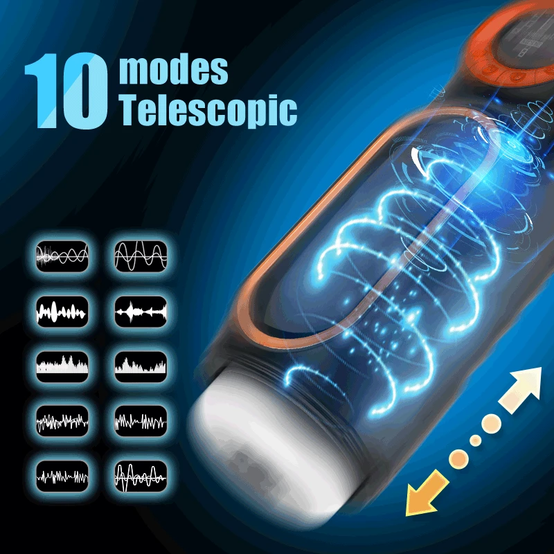 LED Automatic Male Masturbator Cup with Powerful Vibrating & Thrusting Mode Sucking Masturbation Stroker Sex Toys for Men