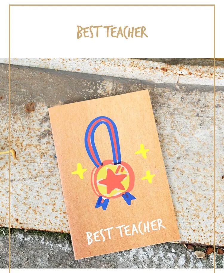 Hot Sale 15*10cm Cartoon Trophy Thank You Gift Cards kraft Paper Cute Greeting Cards With Envelope For Teacher's Day factory