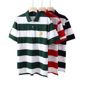 Designers 100% Cotton Ralph High Quality Men's Thick Stripes Polo Shirts for Men Stylish Custom Embroidered Short Sleeve