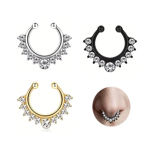 Fake  Nose Piercing Septum Ring Nose Ring Non Piercing Body Jewelry Wholesale Crystal Clip on Nose Stud Rings Faux Piercing