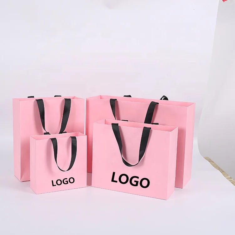 Custom Private Logo Printed Black Pink Small Personalized Luxury Shopping  Tote Gift Paper Bags With Ribbon Handles For Jewelry - AliExpress