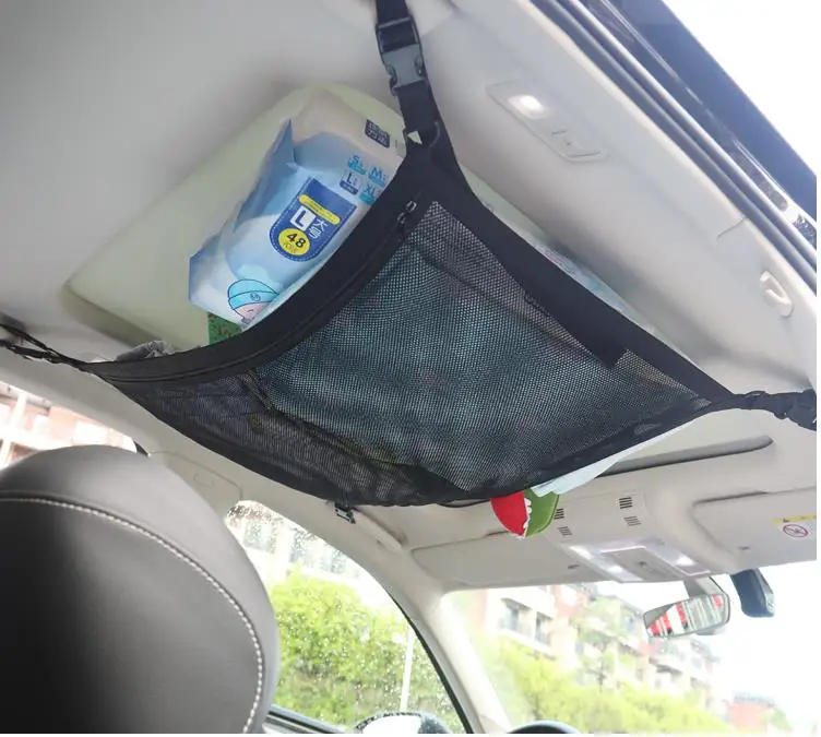 Voilamart Car Ceiling Cargo Net Pocket,30.7 x20.8 Interior Adjustable Double-Layer Mesh SUV Car Roof Storage Organizer,Adjustable Strap SUV Storage Net for Putting Quilt Toys Sundries 