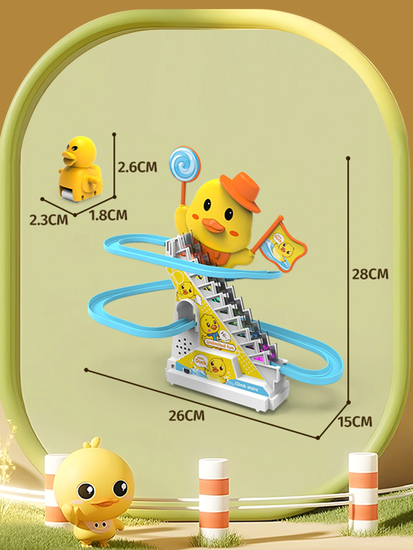 Children's Duck Climbing Stairs Toy Electric Track Automatic Stairs Duck Slide Light Music Puzzle Early Education Toy