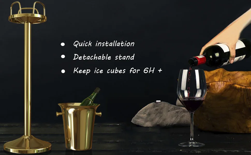 Ice Bucket With Stand Stainless Steel Standing Hammered Gold Ice Bucket