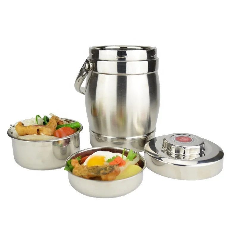 Double Walled Takeway Food Container Carrier Round Stainless Steel Thermal Lunch Box for Soup
