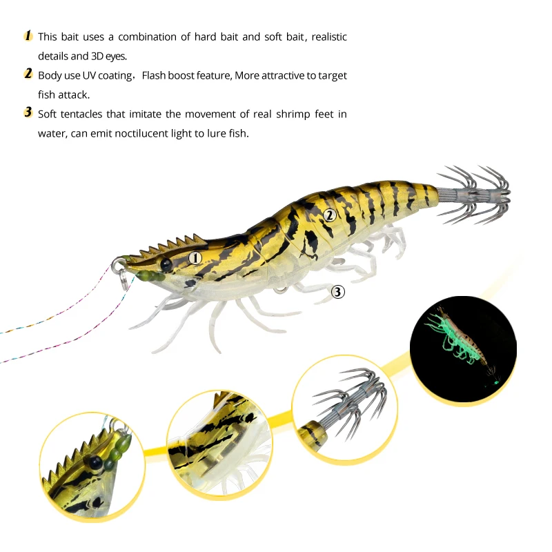 Lot De 15 Leurres Phosphorescents – Crevettes, Poulpes, Calamars – Pêche Mer