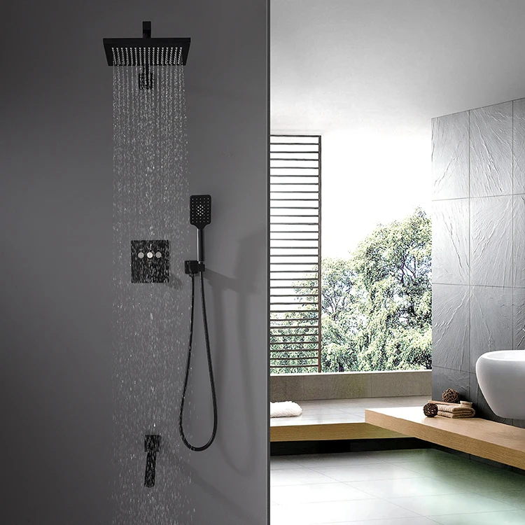 Conjunto de ducha negro mate baño empotrado en pared conjunto de ducha grifo termostático negro