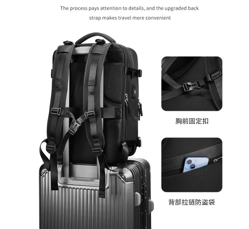 Factory Custom High Quality Extendable Laptop Backpack Business Travel Bag for Men RFID USB Waterproof Features Geometric Open