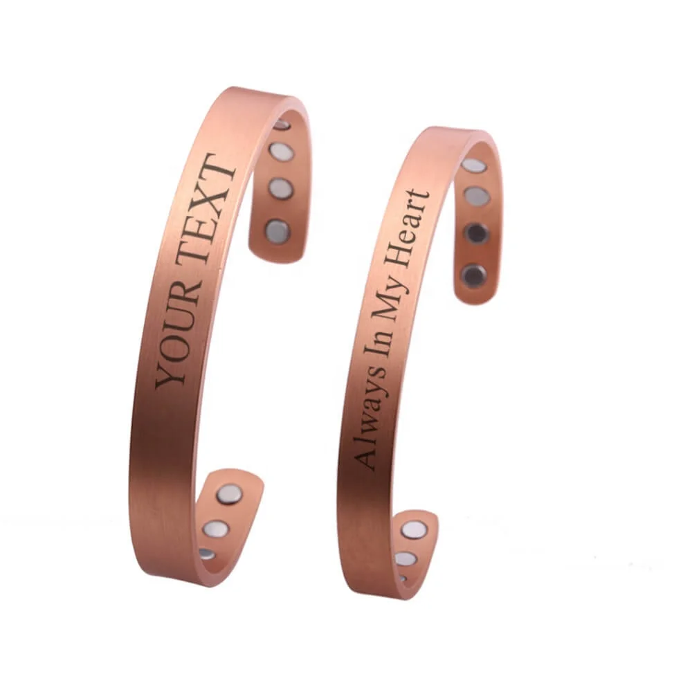 Blank Adjustable Cuff Bracelet Set Wholesale Engraved Name Personalized Magnetic Copper Bangle Custom Couple Bracelets
