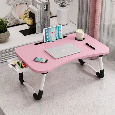 60X40CM Folding Computer Desk With Drawers Bed Folding Desk USB Multifunctional Folding Computer Desk