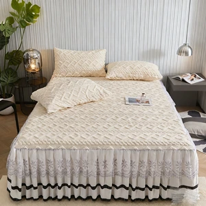 Wholesale Winter Warm Queen Size Lace Bed Skirt Set Non-slip Thickened Bedspread with Lace Bed Cover Set for Home