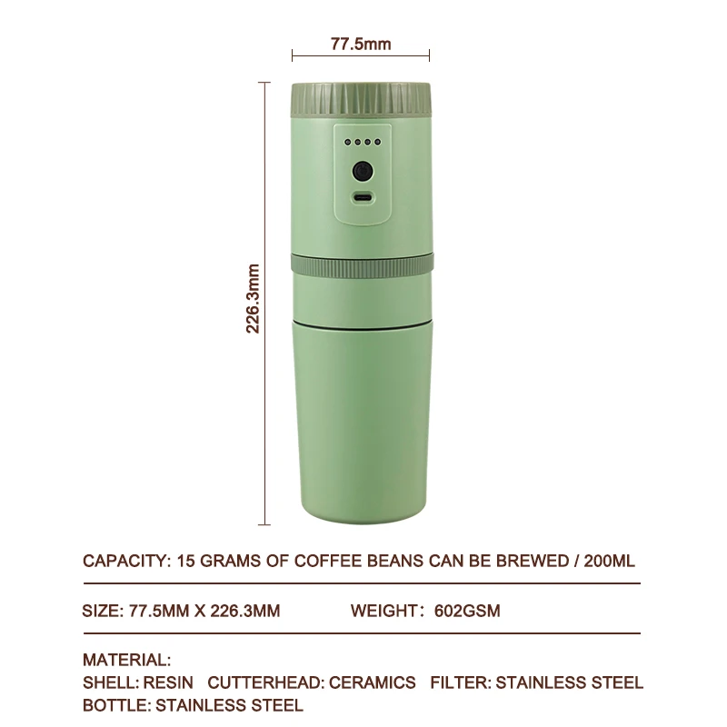 USB Rechargeable 3 in 1 Custom logo Color Functional Portable Coffee Brewers Usb Electric Coffee Maker with Grinder
