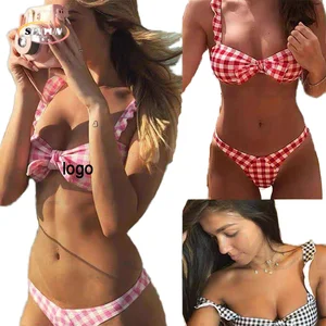 Women's Sexy Triangle Bikini Quick Dry Solid Pattern Eco-Friendly 100% Polyester Two-Piece Swimsuit Tie Made Special Fabric