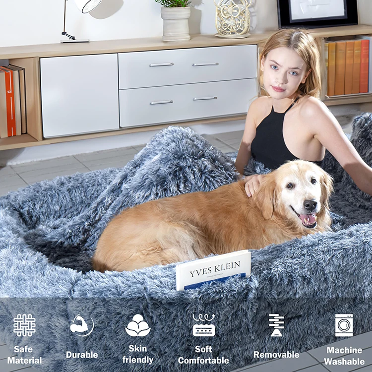 New Modern Designer Human Bed Dog Large Lounger Fluffy Cozy High