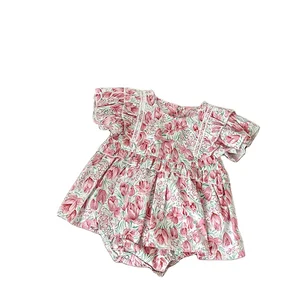 2023 Infant Baby Girls Cute Romper Dress Short Sleeve Off Shoulder Floral Printed Princess Toddler Jumpsuits Clothes