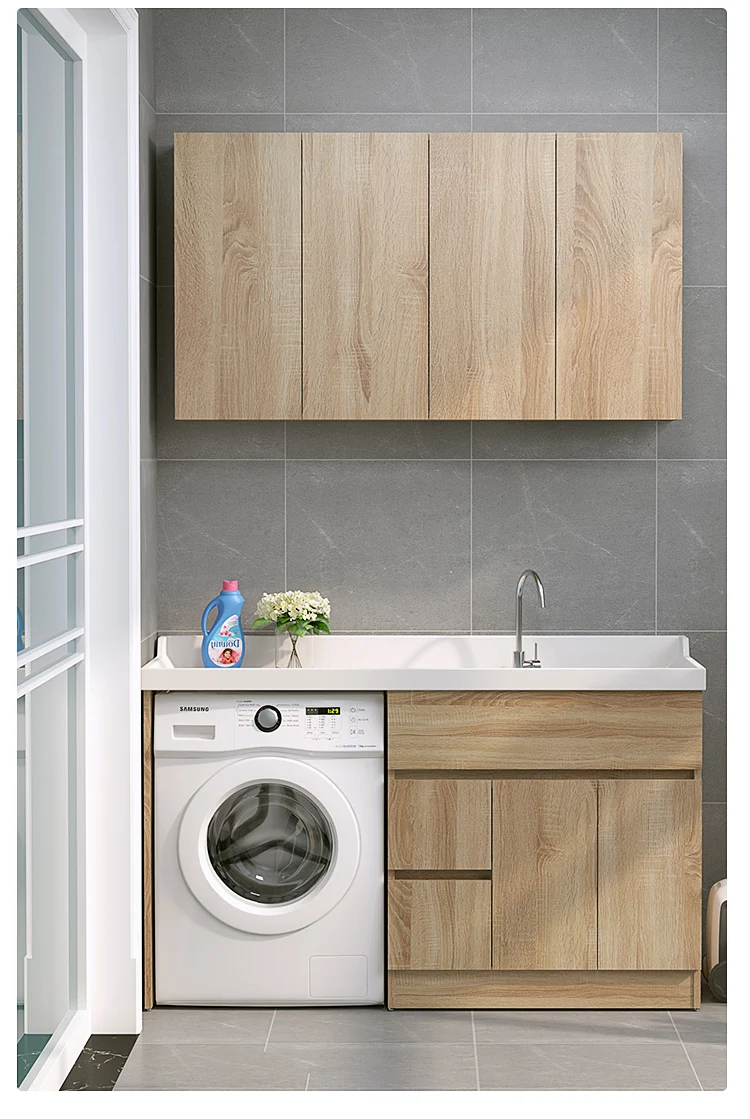 Solid Wood Washing Cabinet Basin and Cylinder Washing Machine Cabinet Are Integrated