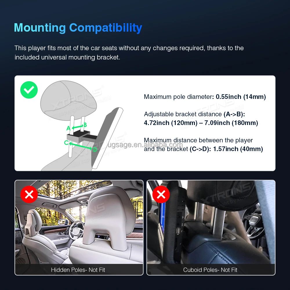 Xtrons 11.6" Headrest Touch Screen Android 11 Car Video 4k Cvbs Hdmi