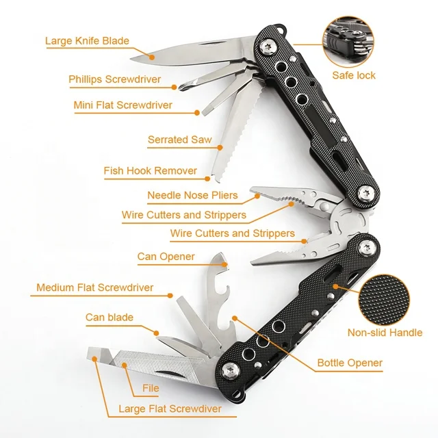 Multi tool knife camp, knife, black carabiner multi tools