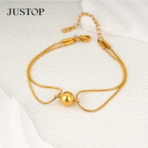 18K 24K Gold Cuban Snake 'o' Shaped Stud Twisted Handcrafted Link Fashion Jewelry Unisex Trendy Stainless Steel Beaded Bracelet