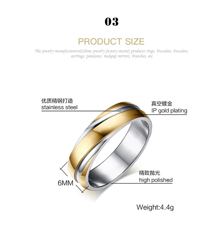 Supplier Wholesale Personalized Simple Twill Plating Gold Titanium Steel Men's Ring R-057G