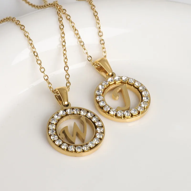 卸売18Kゴールドメッキステンレススチールジュエリージルコン26