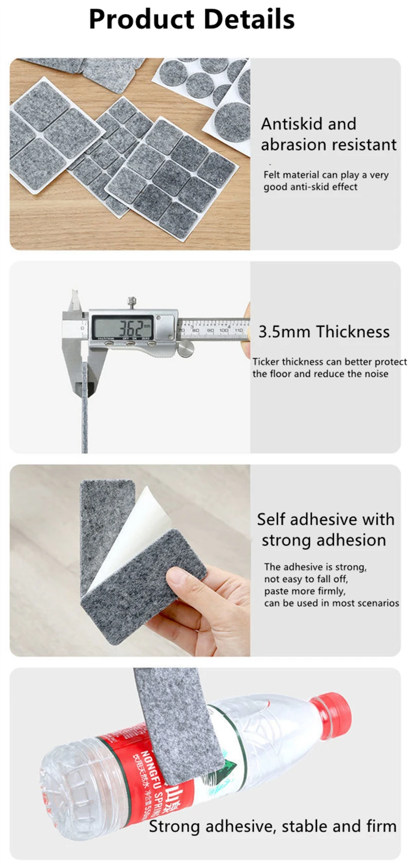 Customized Self-Adhesive Anti-Slip Furniture Pads Non-Slip Chair Leg Floor Protection Rubber Foot Pads for Chairs