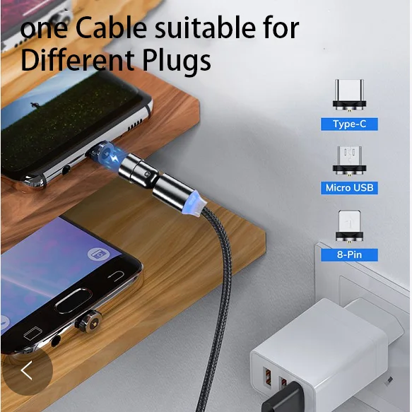 540 градусов Магнитный usb-кабель 3 в 1 быстрая зарядка для сотового телефона адаптер быстрой зарядки с разъемом usb Type-C