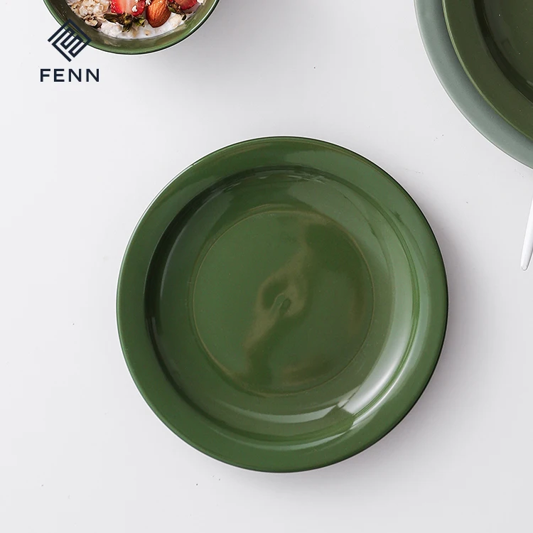 85 inch light green and deep green ceramic hot plate porcelain plates for home and restaurant-59