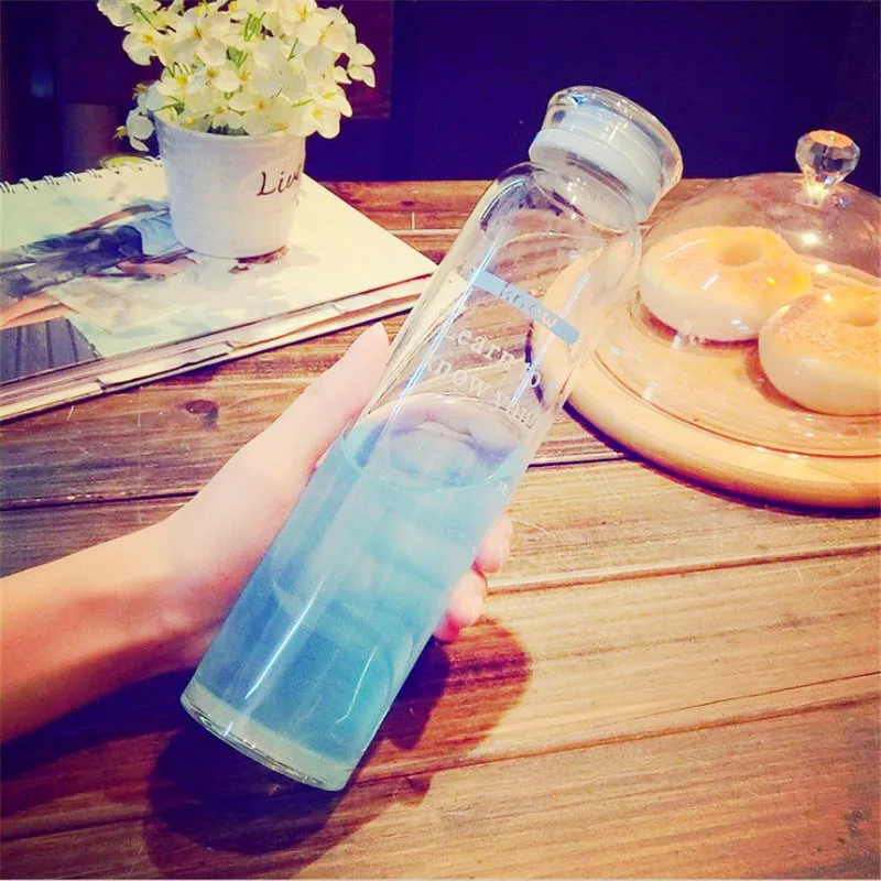 Colorful Printed Logo Big Size Custom Sports Unbreakable High Borosilicate Drinking Juice Glass Water Bottle